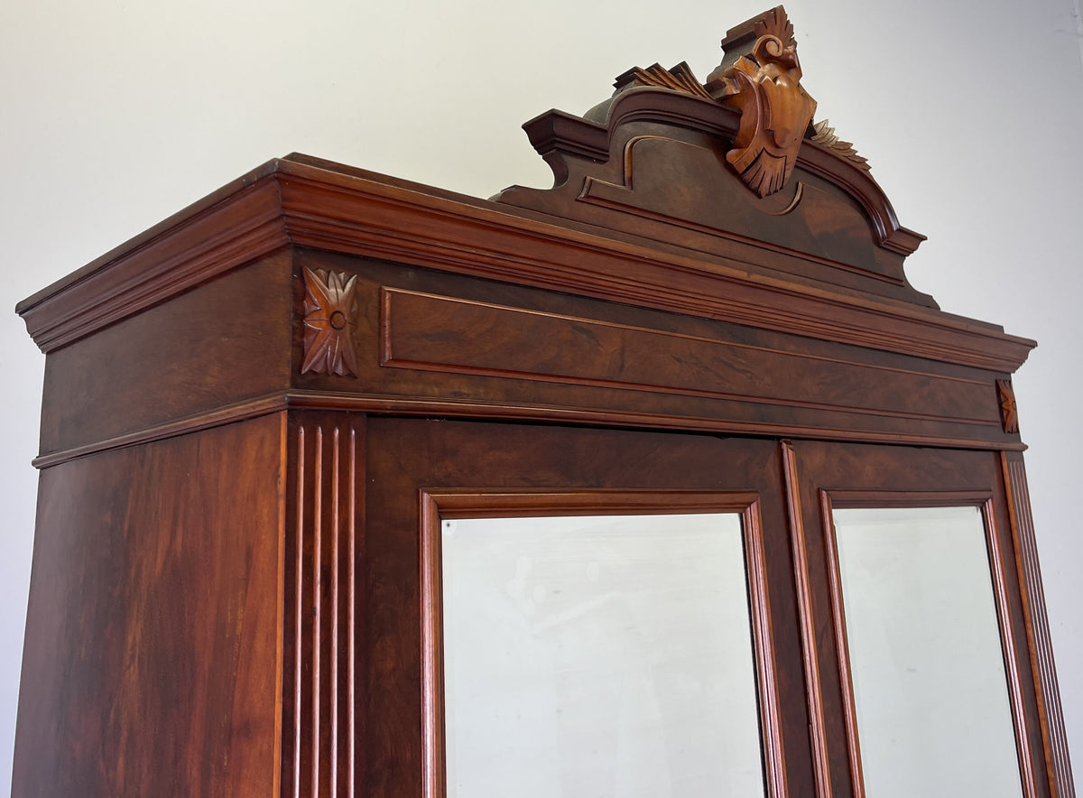Wardrobe Antique French Style Mahogany Mirrored Two Door Carved Armoire LOT 6543