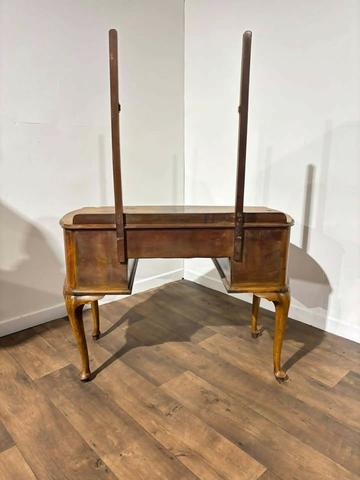 Vintage Walnut Veneered Dressing Table with Triptych Mirror