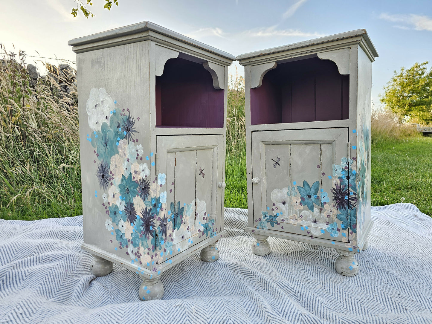 Hand Painted Pine Bedside Cabinets