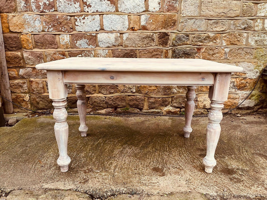 Stripped Pine Farmhouse Dining Table | Solid Wood Country Kitchen Table | Turned Legs Rustic Cottage Table