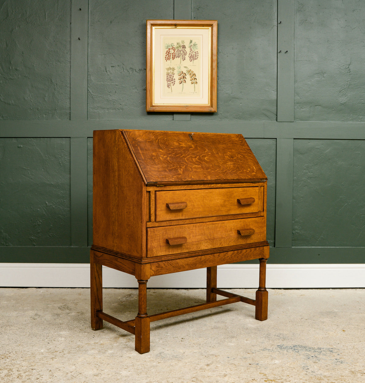 Vintage Oak Bureau Writing Desk - 1930s - 1940s