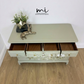 Refinished Stag Minstrel 4 over 2 chest of drawers in eucalyptus green with pretty floral design, dresser, dressing table pale sage, vintage