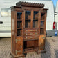 Arts & Crafts French Walnut Bookcase / Cupboard With Fitted Shelves & Drawers