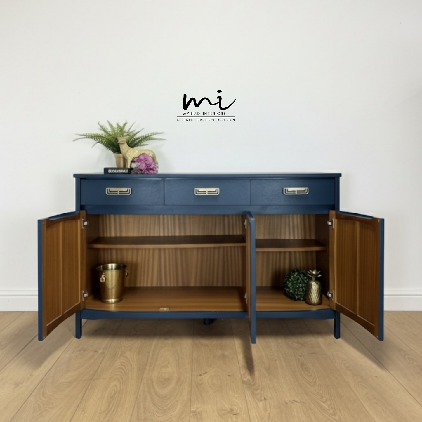 Refinished navy blue Nathan sideboard, mid century modern, tv stand, media unit, teak, drinks cabinet