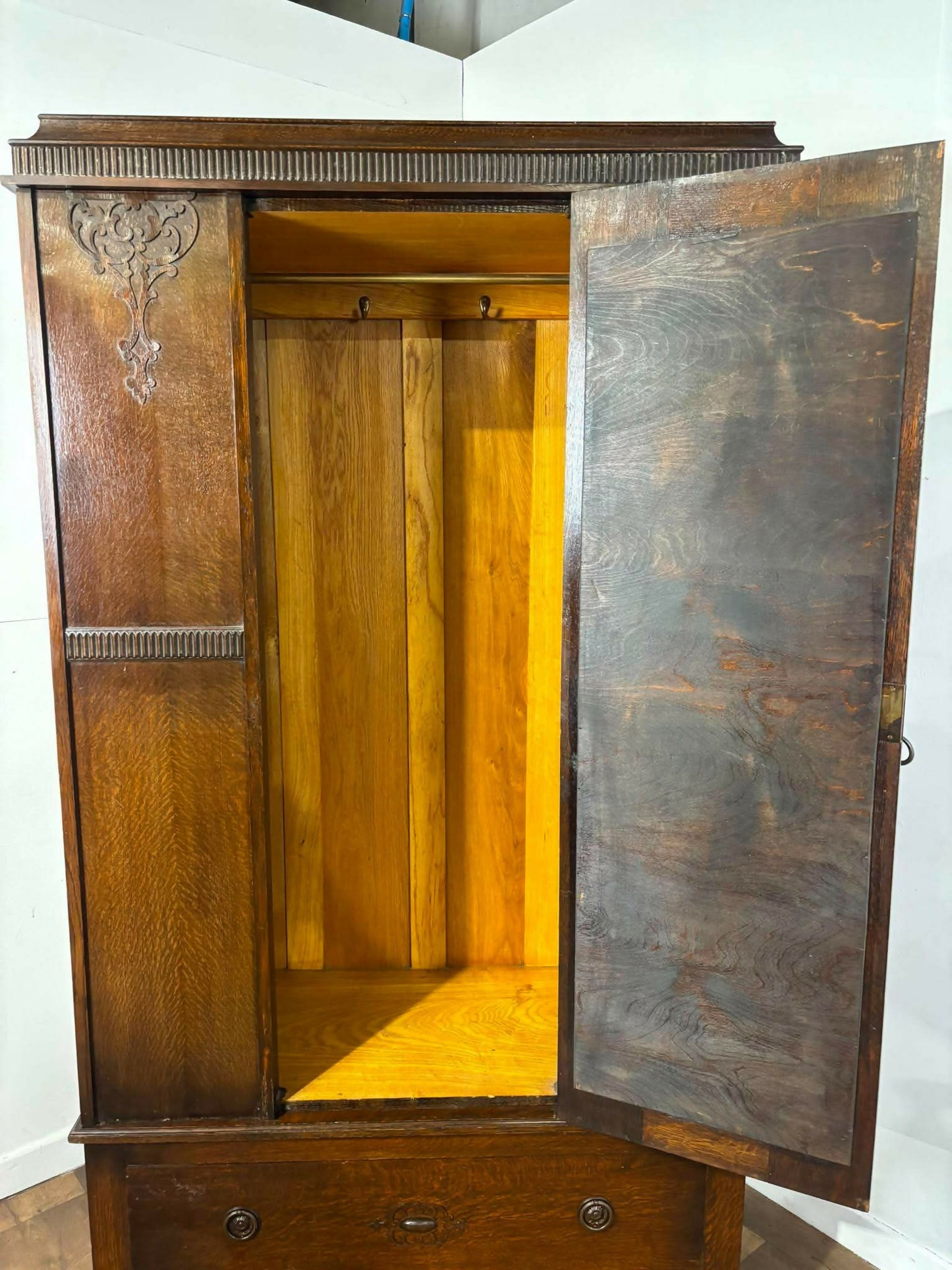 Vintage Oak Mirror Door Wardrobe