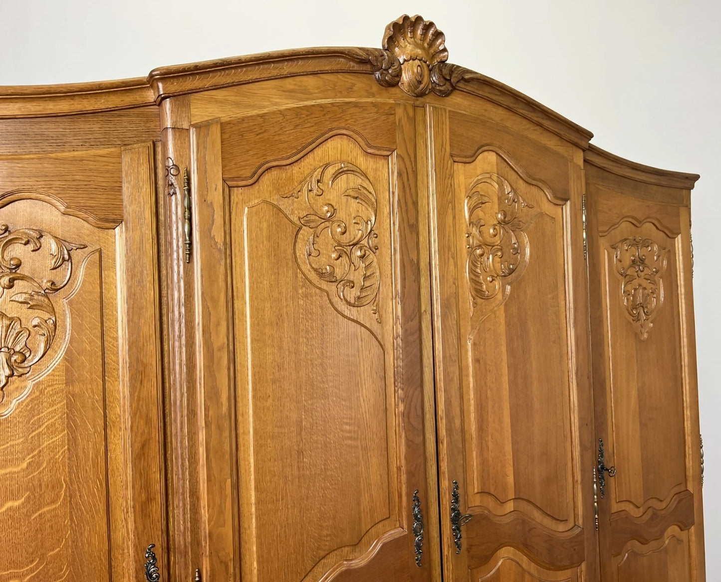 Wardrobe Vintage French Louis XVI Style Four Door Oak Carved Armoire LOT 4930