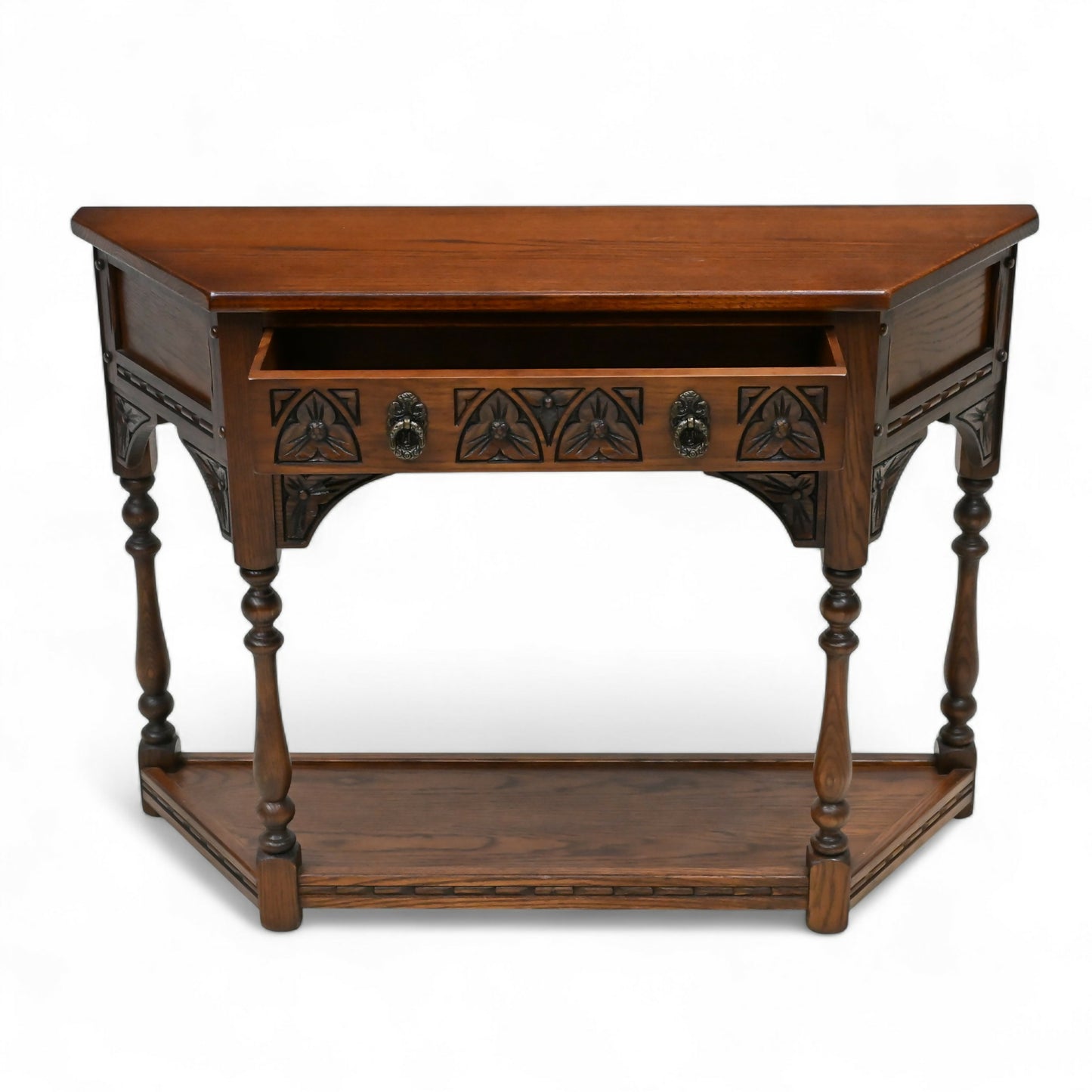 Old Charm Narrow Canted Console Table With Cupboard Tudor Brown FREE UK Delivery. SBR10959/1909E