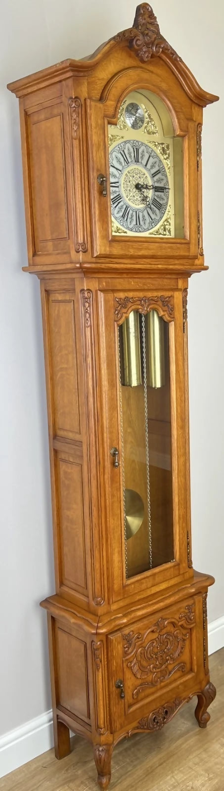 Grandfather Clock Vintage French Style Oak Carved Decorative Clock LOT 4893