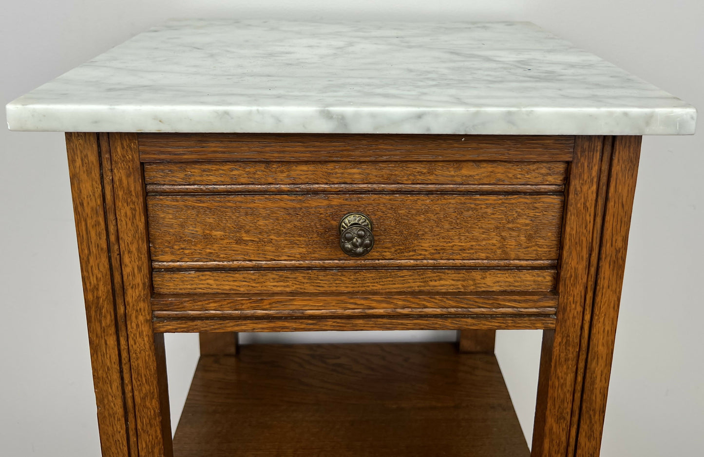 Bedside Table Antique French Style Marble Top Oak Cabinet Nightstand LOT 6241