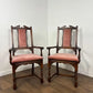 Pair Of Vintage Oak Armchairs With Pink Upholstered Seats & Backs