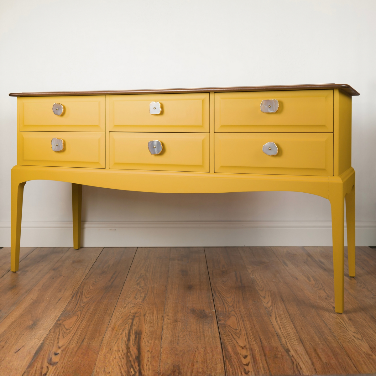 Mustard Yellow Vintage Stag Minstrel Mahogany Sideboard | Agate Handles | Upcycled Furniture | Mid Century Style