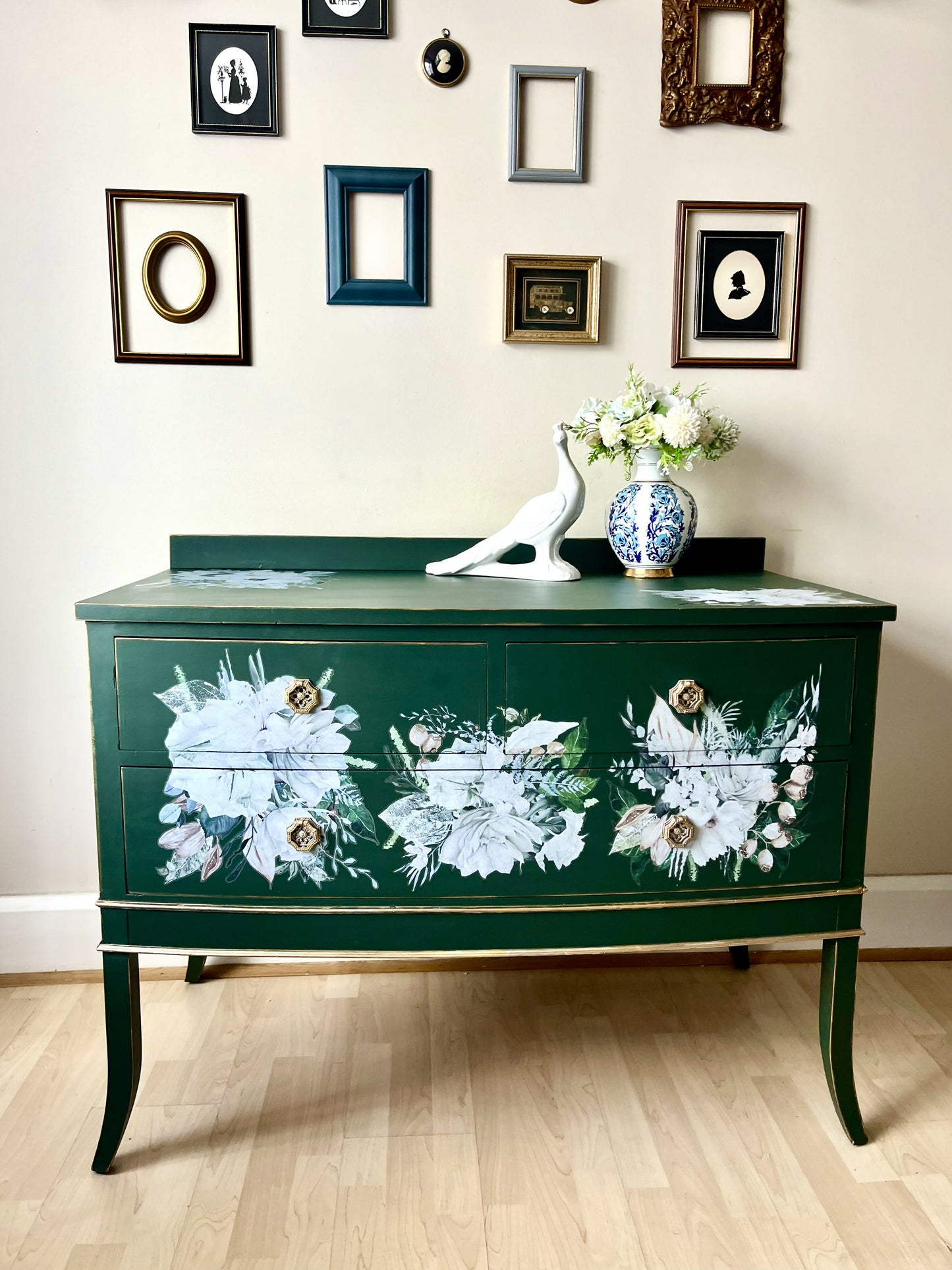 Vintage Green and Gold Chest of Drawers , Dresser