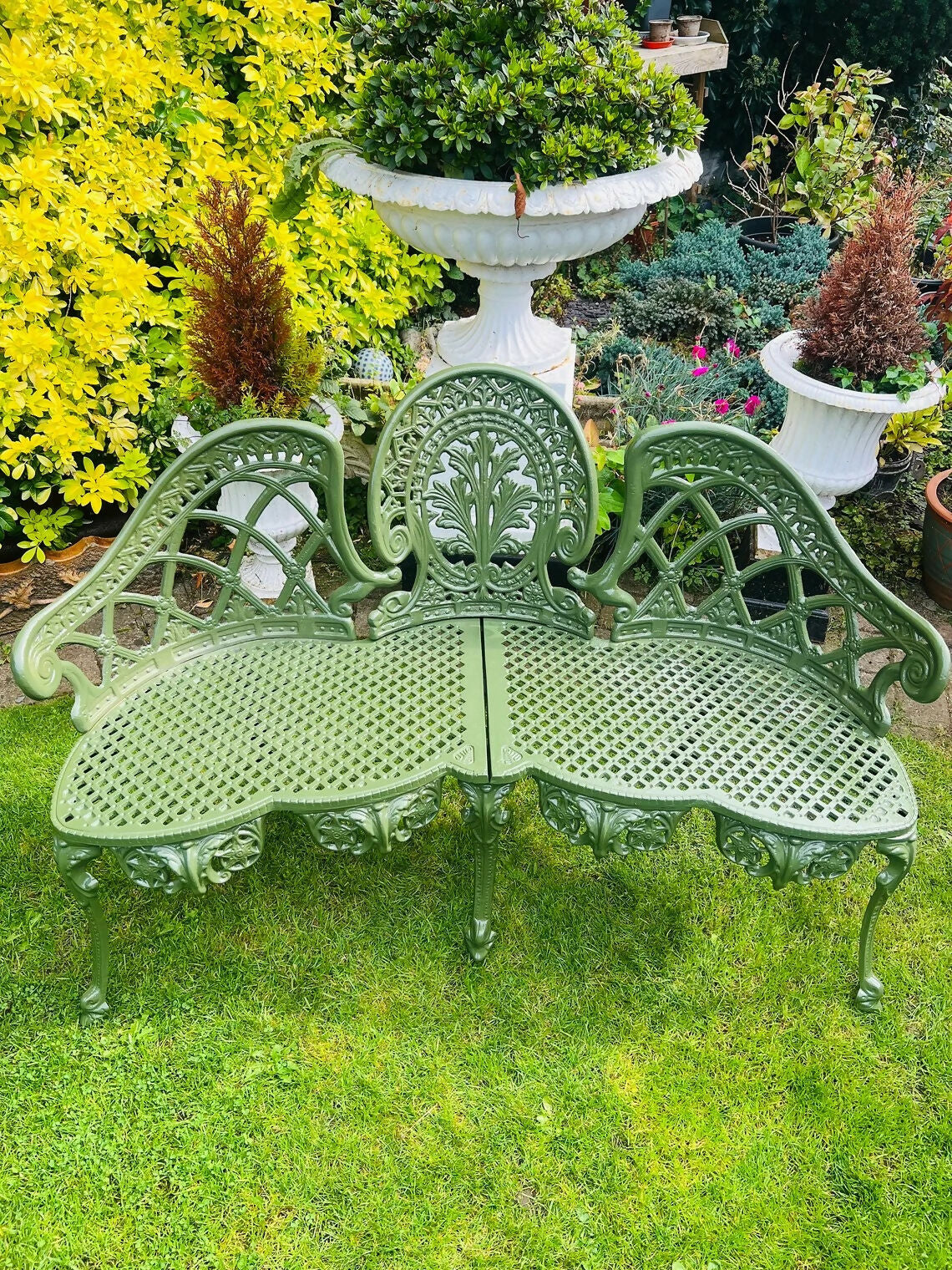 Cast Aluminium Garden Bench finished in Olive Green