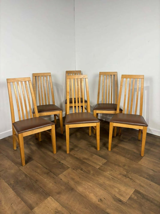 Set Of Six Modern High Back Oak Dining Chairs