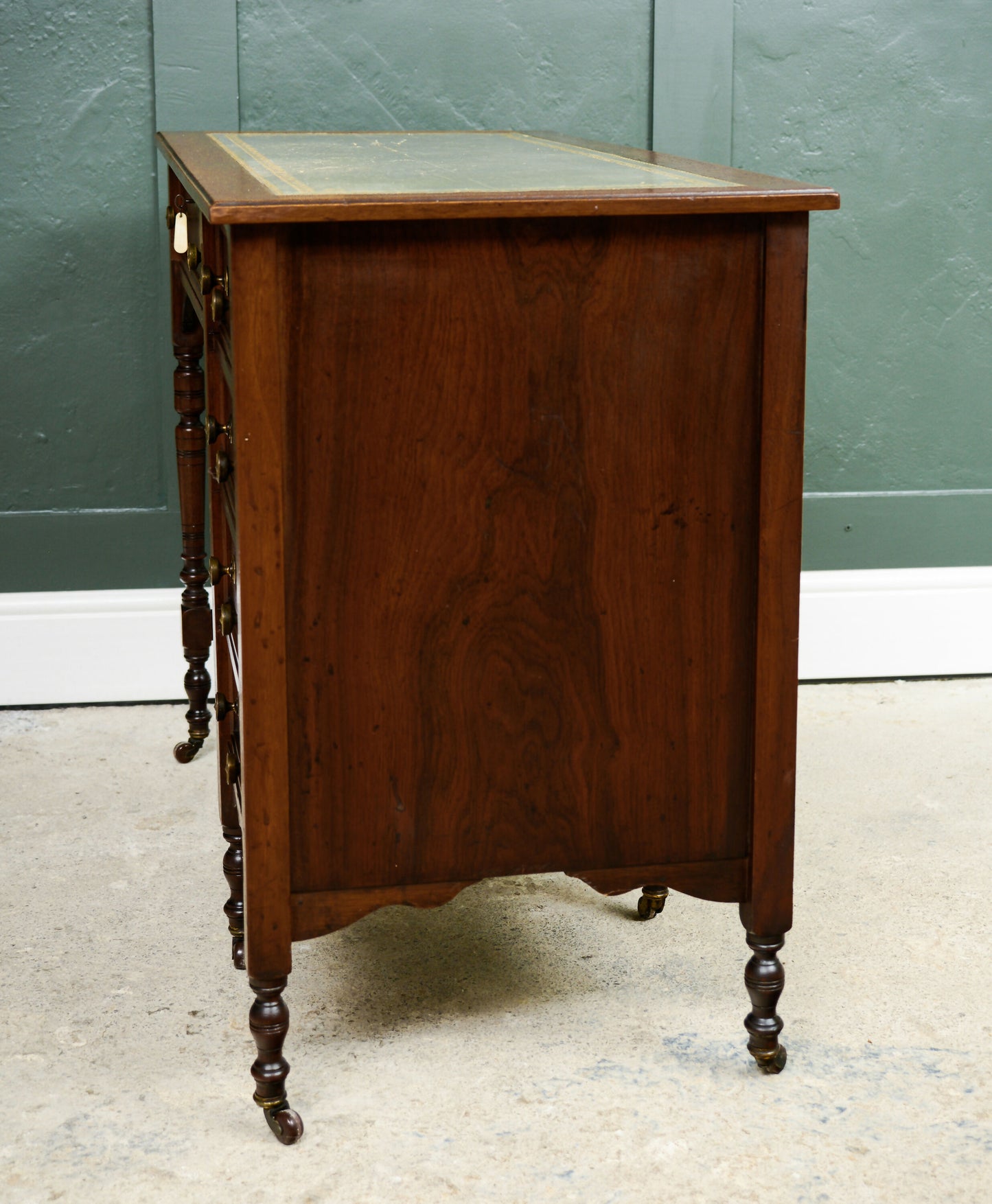 Edwardian Mahogany Writing Desk - Kneehole Desk with Green Leather