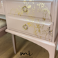 Painted to Order Pretty Dusky pink Stag Minstrel dressing table art with gold birds and flower design. Rose