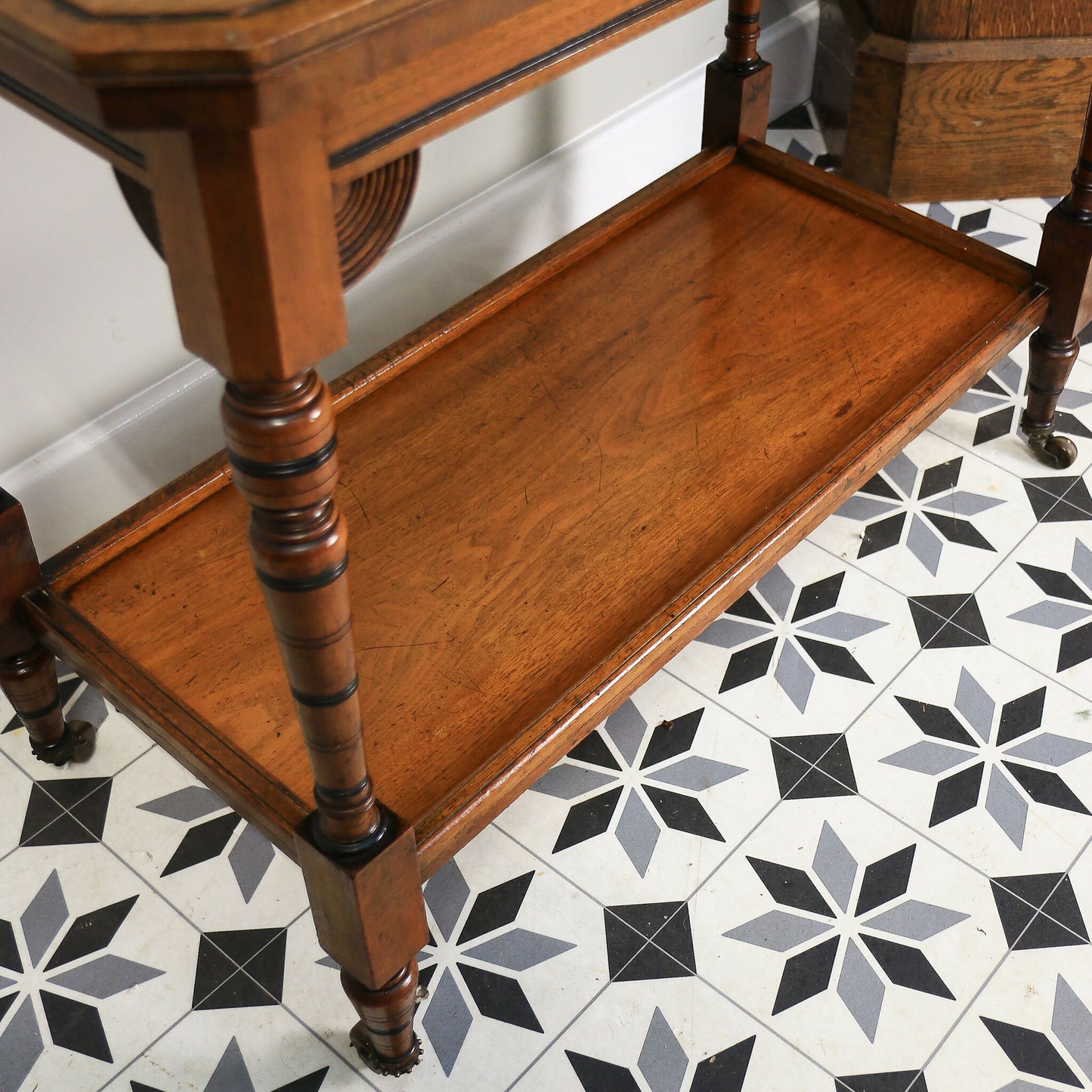 Edwardian Mahogany Card Game Table Baize Top on Porcelain Castors