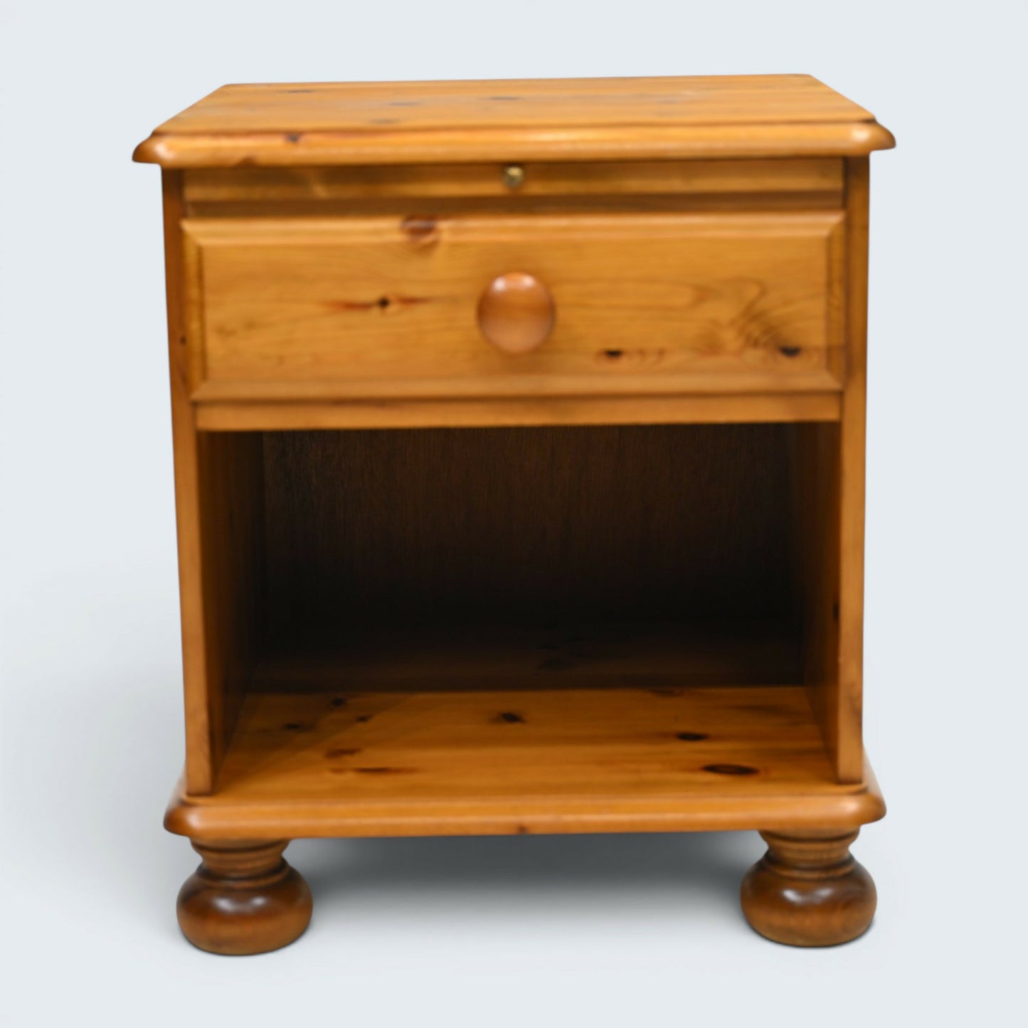 Pine Bedside Cabinet Knotted Pine Drawer Bun Feet Ducal Style FREE UK Delivery