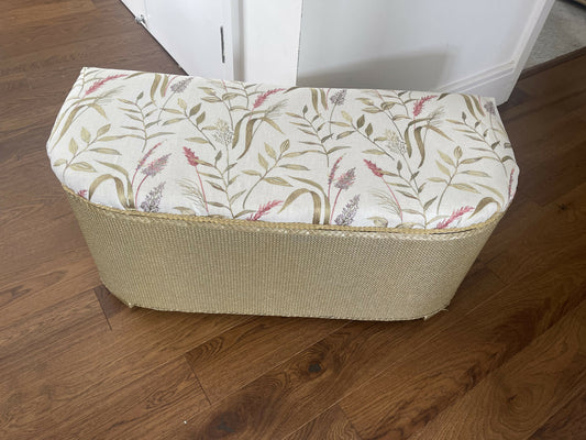 Gold painted mid century Ottoman with new marching cotton fabric top