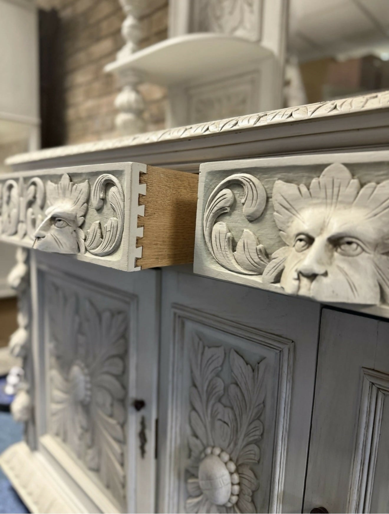 Victorian Dresser with ornate green man carvings.