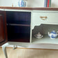 Antique Sage Green Greyish Sideboard: Bow-Fronted Cabinet with Brass Rail