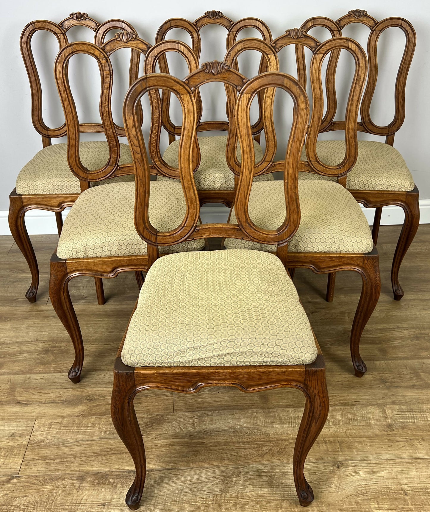 Dining Chairs Vintage French Louis Style Oak Set of 6 Upholstered Seats LOT 6344