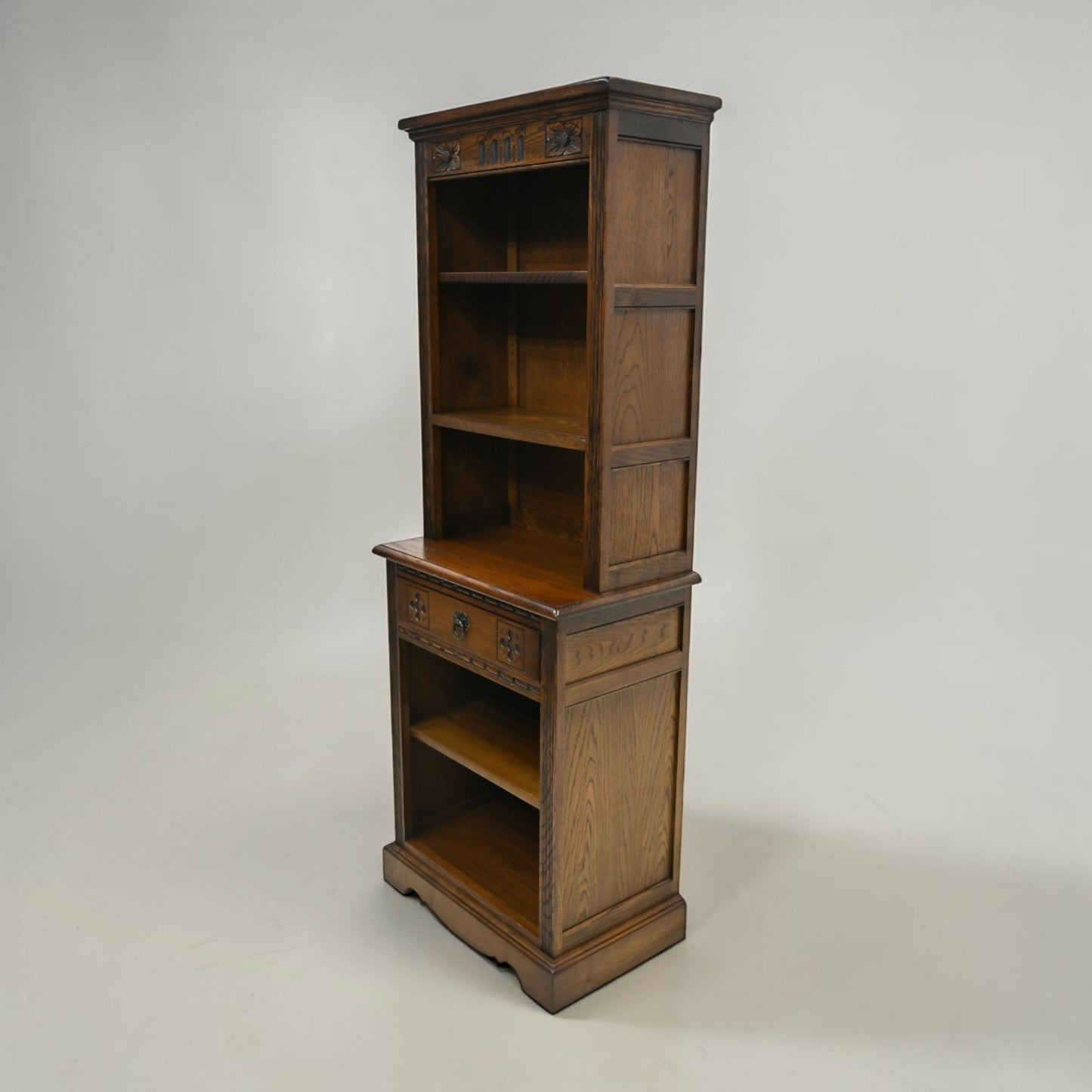 Old Charm Narrow Bookcase 4 Shelves Light Oak Carvings Drawer FREE UK Delivery*