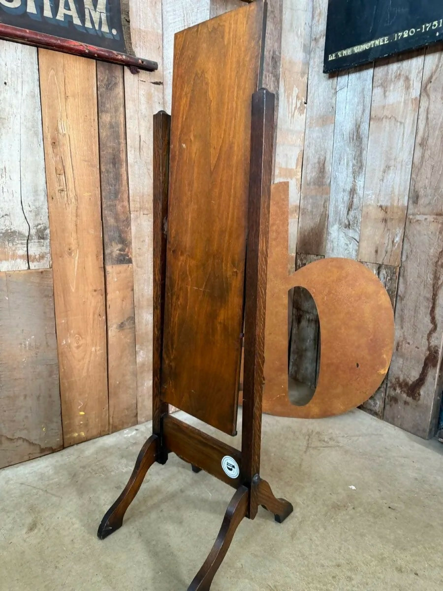 Vintage Edwardian Art Deco Oak Bevelled Cheval Dressing Mirror, c1930