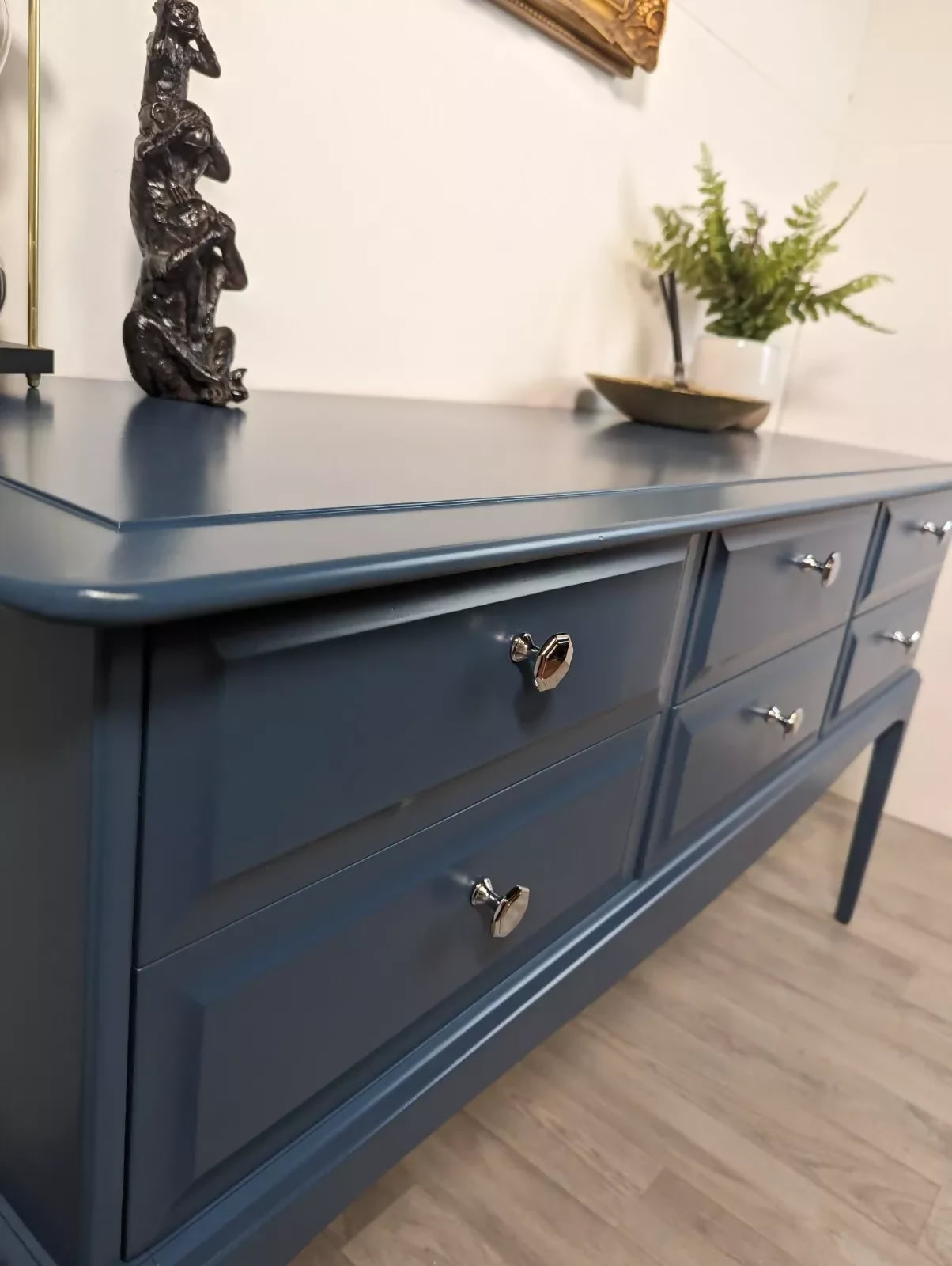 Vintage Navy Six Drawer Stag Sideboard