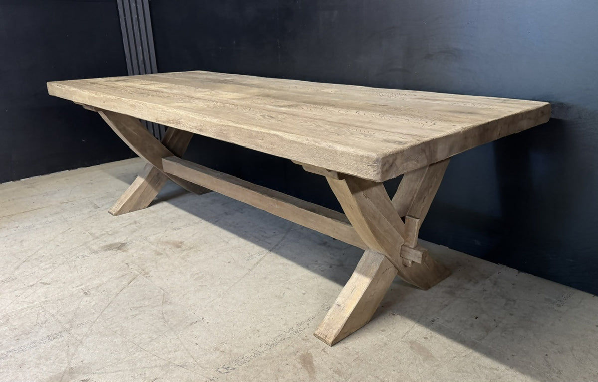 Larger X Trestle Oak Farmhouse Dining Table