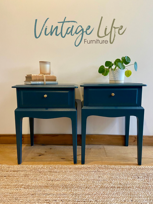 Stag ‘leggy’’ bedside cabinets, pair