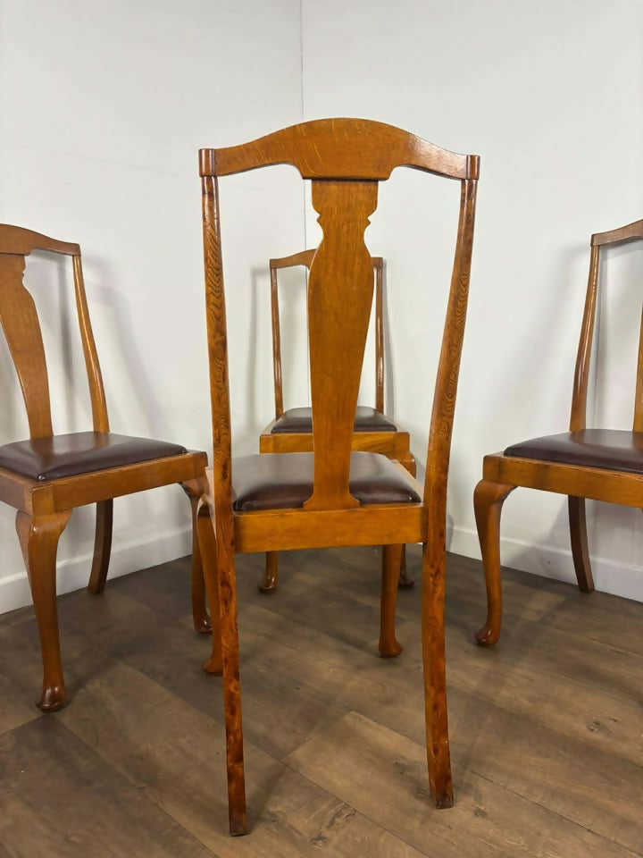 Vintage Set Of Four Honey Oak Dining Chairs