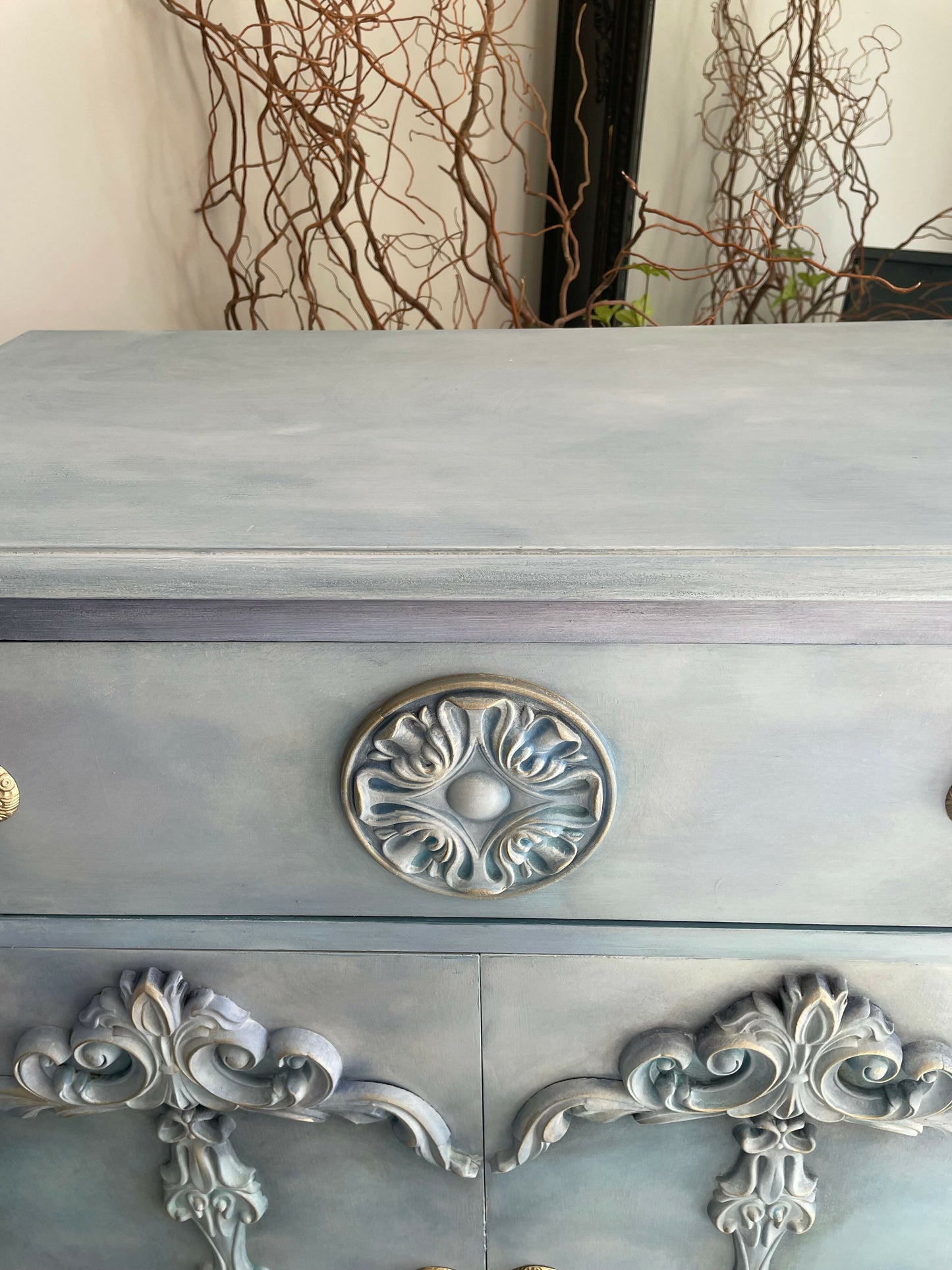 Vintage Tallboy Hand Painted Blue and White