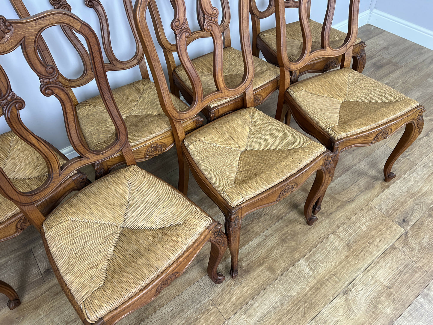 Dining Chairs Vintage French Louis Style Oak Set of 8 Upholstered Seats LOT 6345