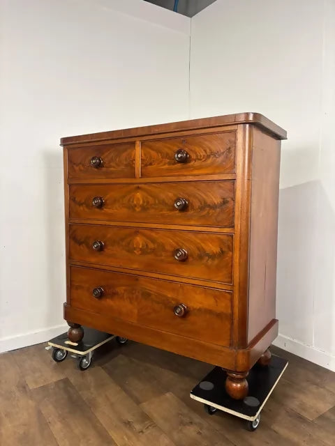Victorian Mahogany Chest of Five Drawers on Bun Feet
