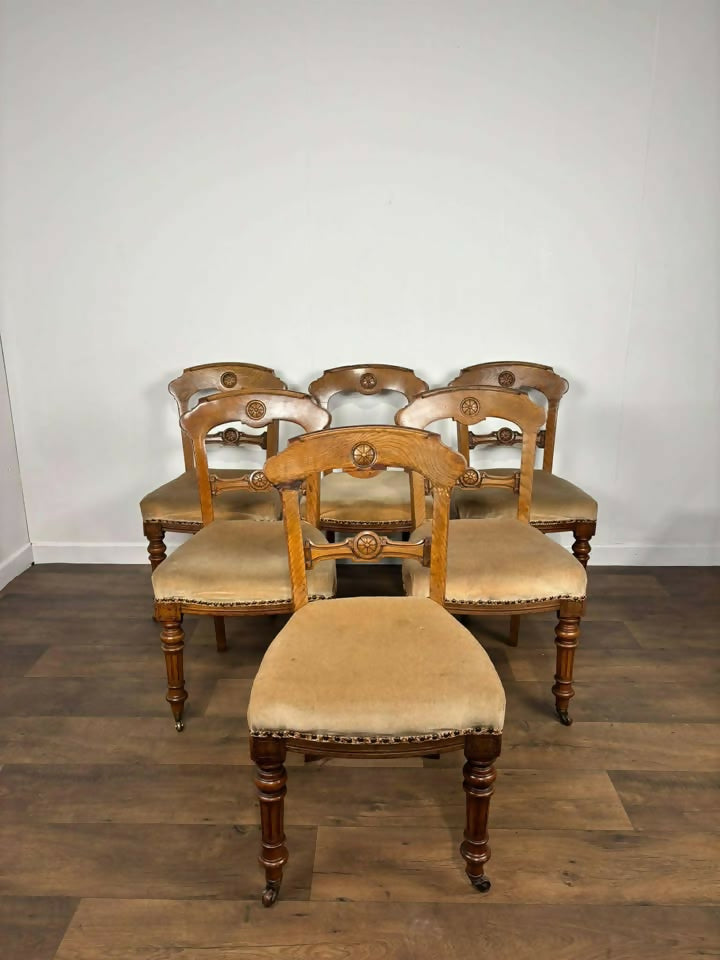 Victorian Set of Six Carved Walnut Dining Chairs