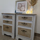 Pair of Vintage Bedside Cabinets in White with Metallic Champagne Detailing