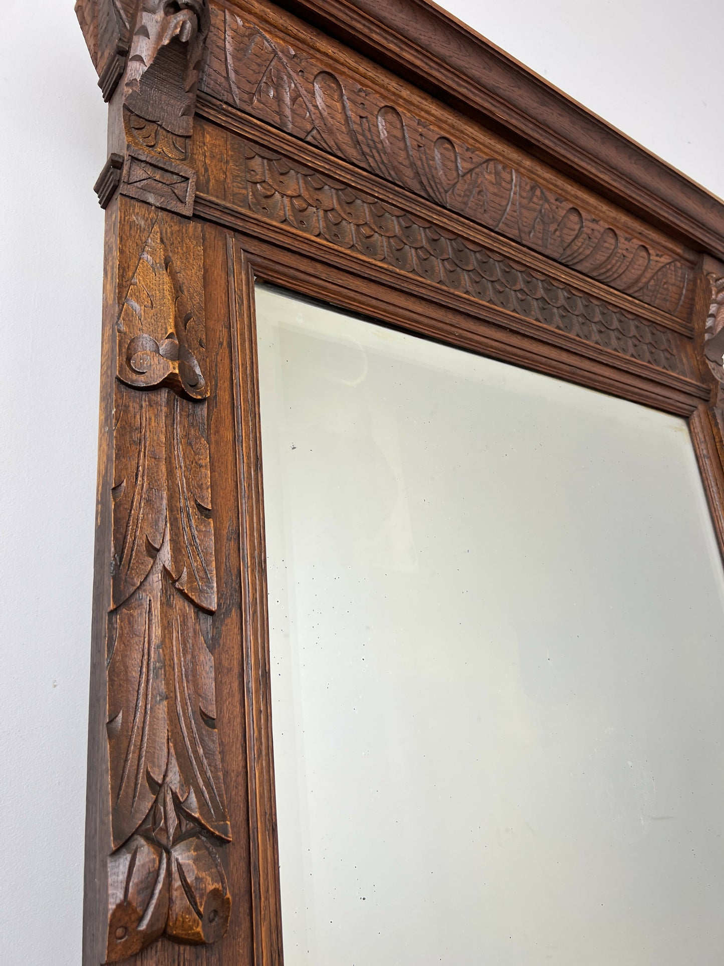 Mirror Antique French Oak Wall Mirror Home Decor Carved Wall Frame LOT 6371