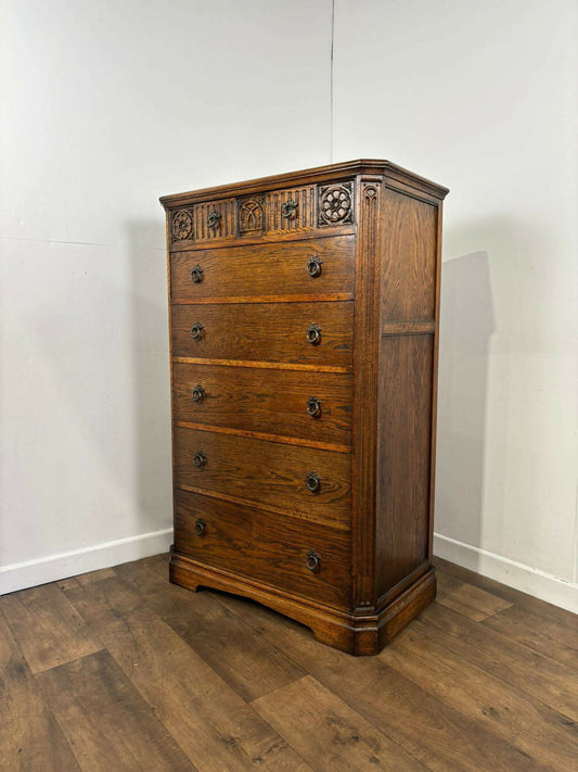 Vintage Oak Chest Of Six Drawers