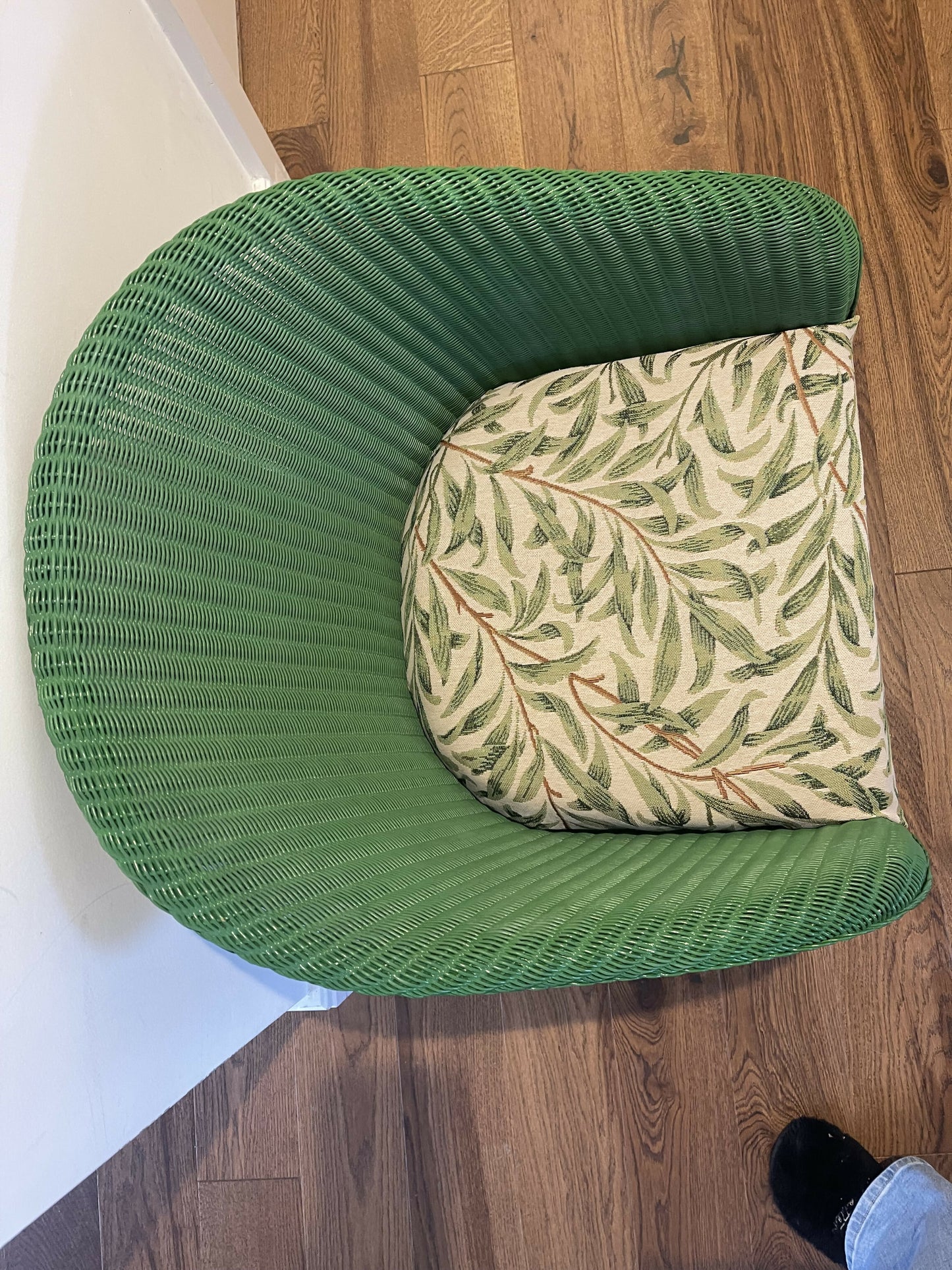 Green painted Lloyd loom 1961 chair with matching fabric