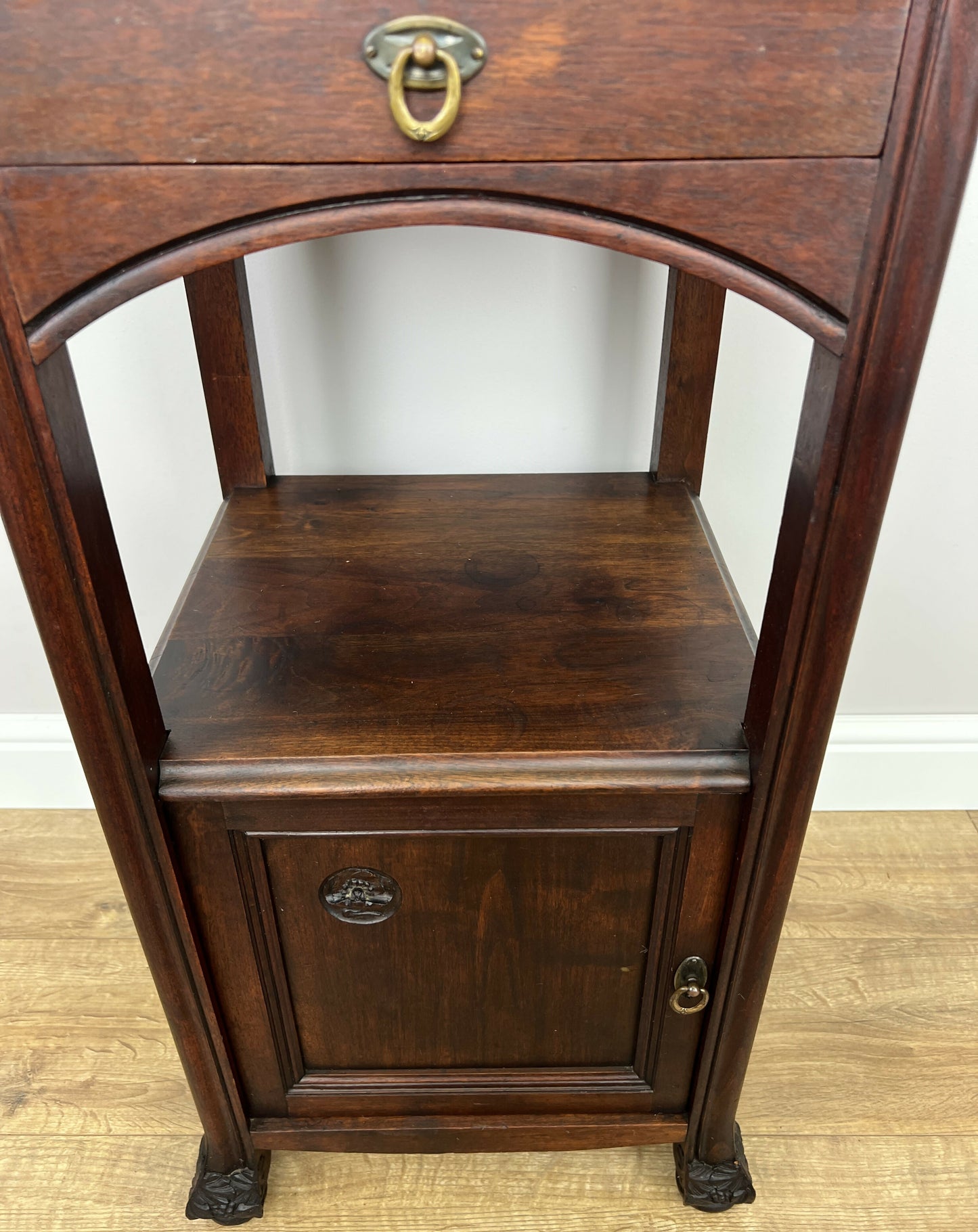 Bedside Table Antique French Style Marble Top Walnut Cabinet Nightstand LOT 6239