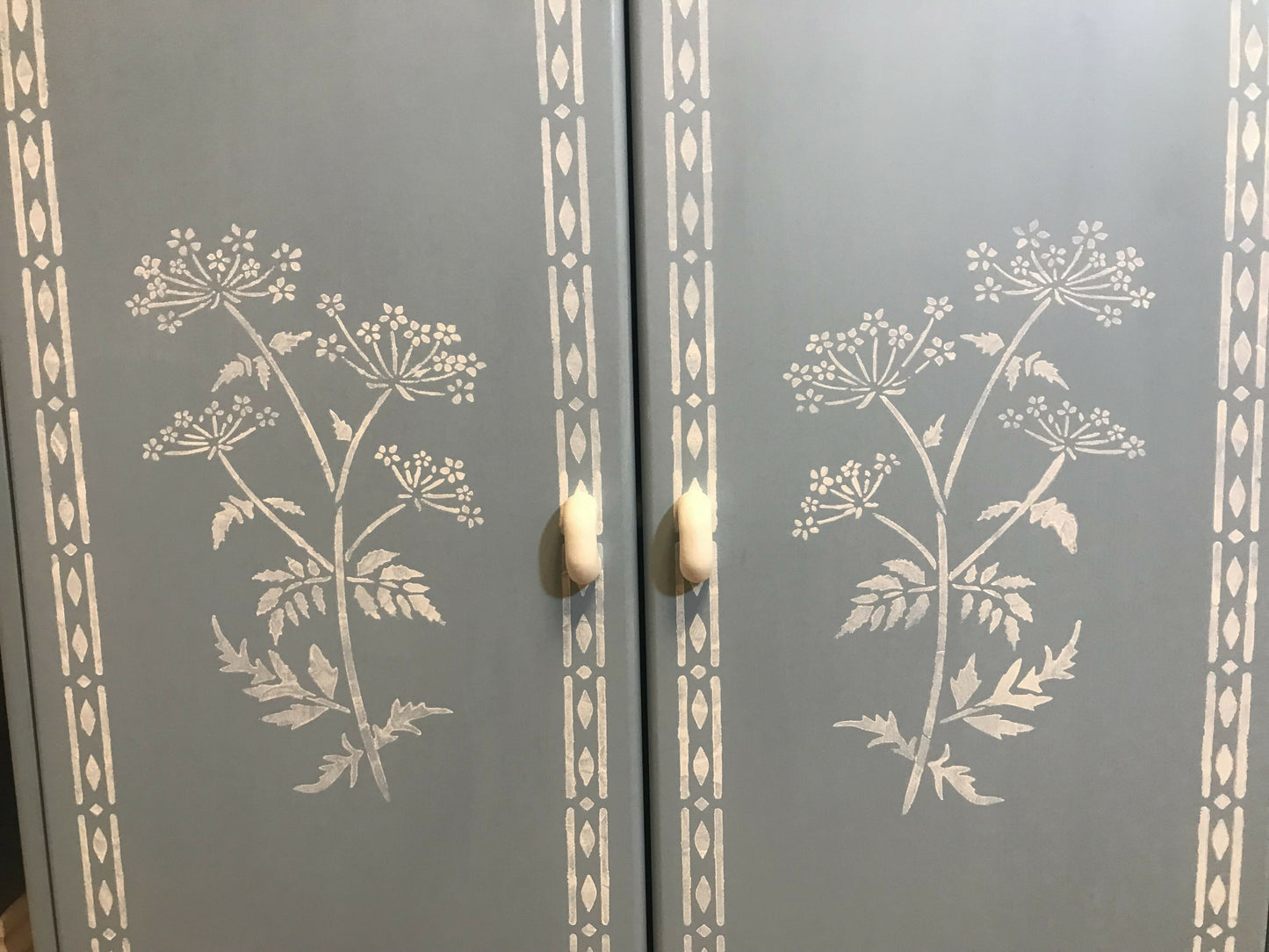 Painted Cupboard - Swedish Blue with Faux Bone Stencilling