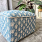 Footstool Pouffe Ottoman square on 4 feet Reupholstered in a High End Belgium Linen