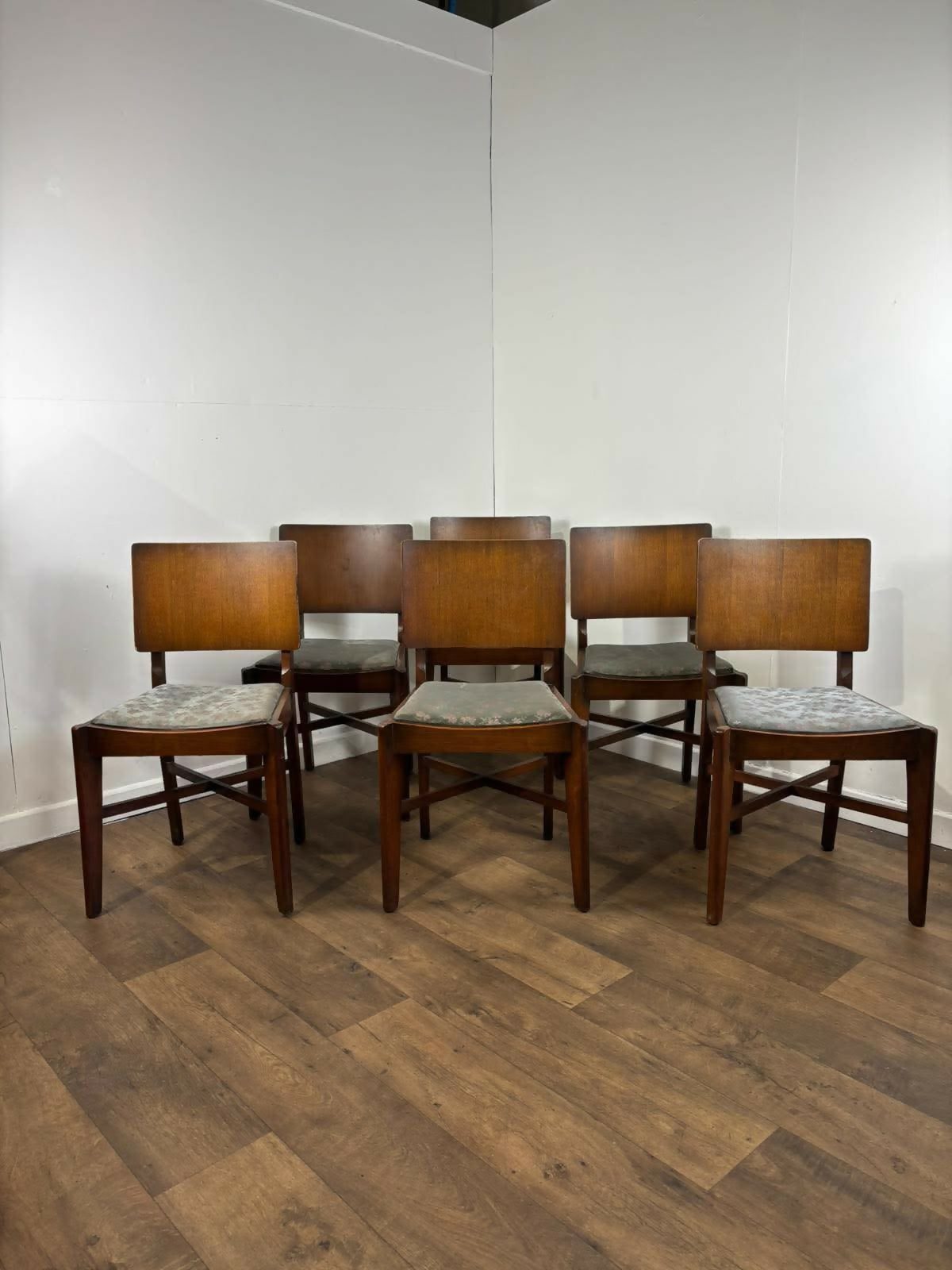 Vintage Oak Set Of Six Dining Chairs