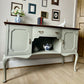 Antique Sage Green Greyish Sideboard: Bow-Fronted Cabinet with Brass Rail