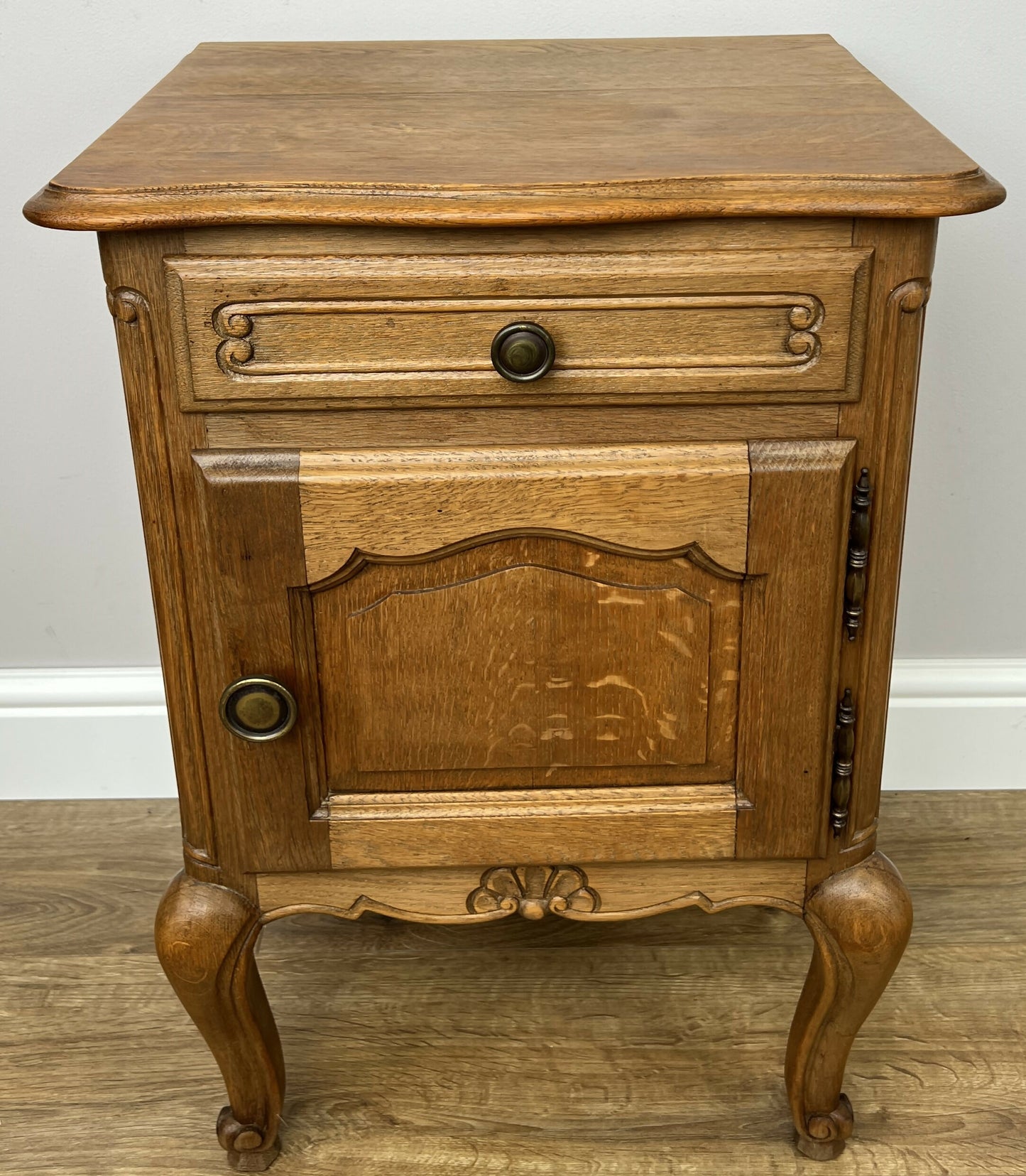 Pair of Bedside Tables Vintage French Louis Oak Nightstands Cabinets LOT 6296