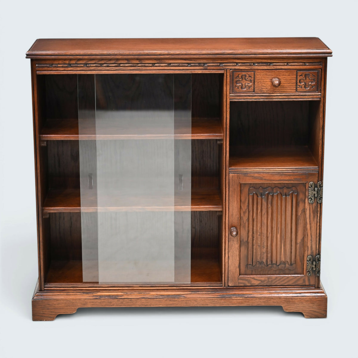 Old Charm Narrow Bookcase Cupboard Drawer Tudor Brown Finish FREE UK Delivery*