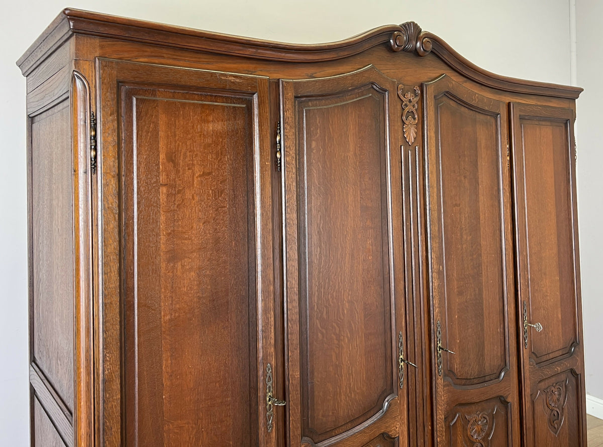 Wardrobe Vintage French Louis XVI Style Oak Four Door Carved Armoire LOT 6502