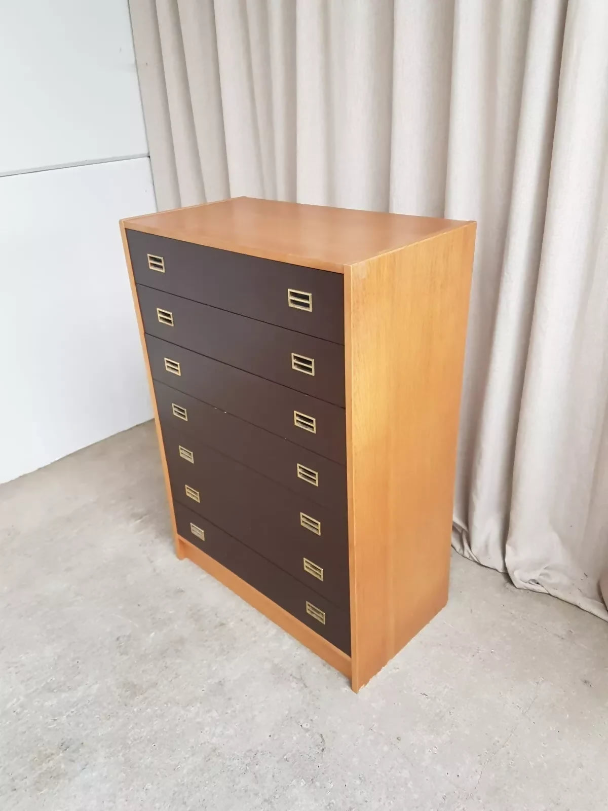 Vintage Mid Century Danish Domino Mobler Scandi Tallboy Chest Of Drawers Retro R613