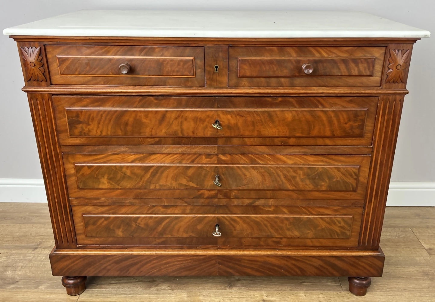 Chest of Drawers Antique French Walnut Marble Top 5 Drawers Cabinet LOT 6349
